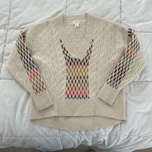 Maeve Anthro Women's Cream Cable Knit Sweater